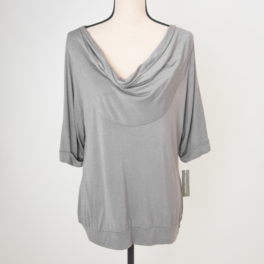 Neutral gray drape neck cowl neck soft stretchy top XL Forever Fashion soft